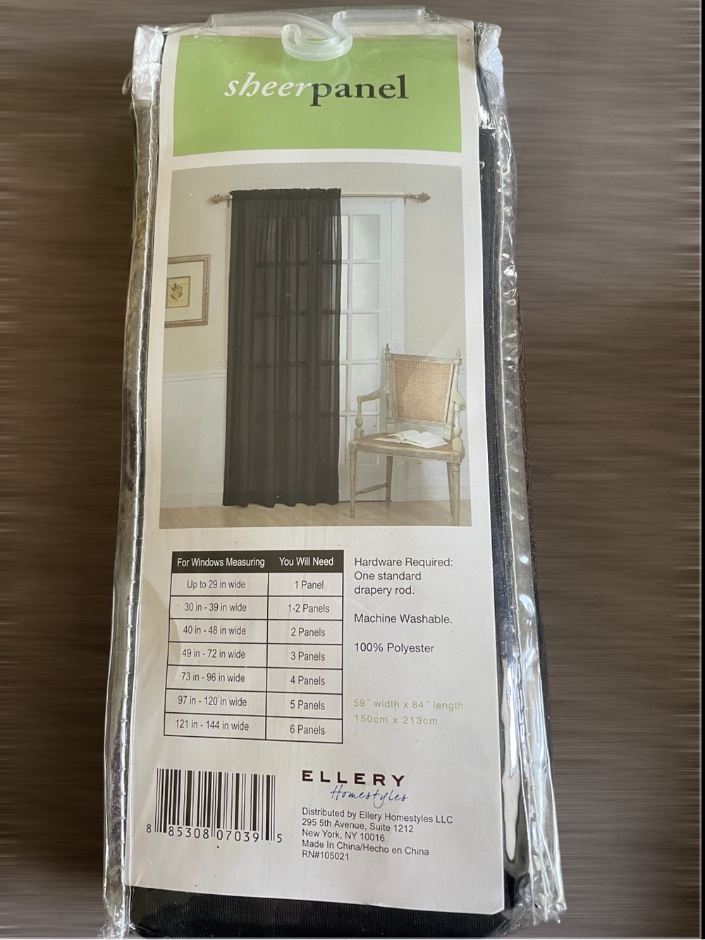 Black Sheer Window Curtain Panel